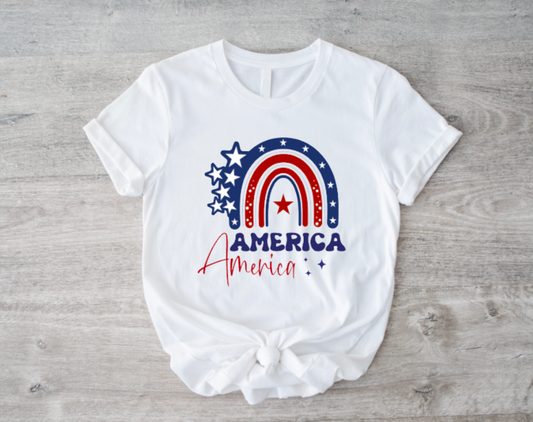 America Rainbow Fourth of July T-Shirt