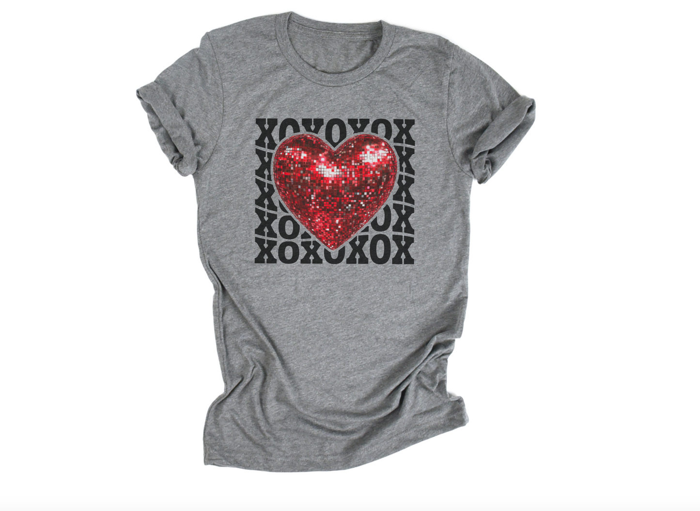 XOXO Red Glitter Heart Valentine's Day Tee, Valentine's Day T-Shirt