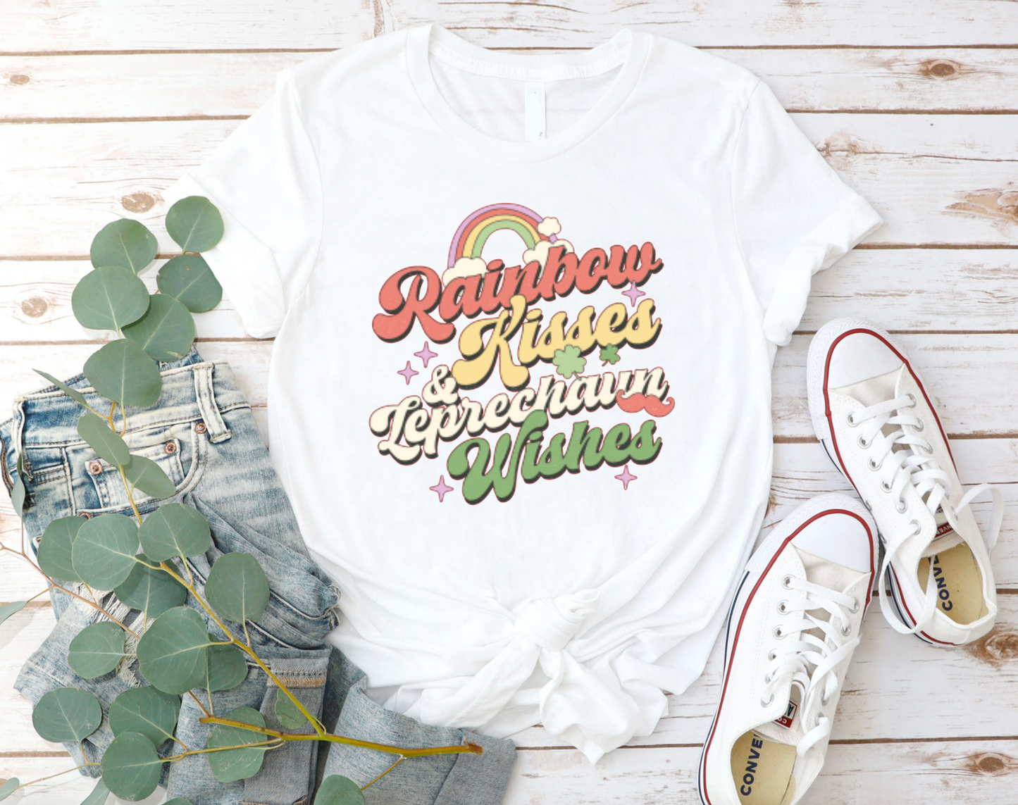 Rainbow Kisses Leprechaun Wishes Tee for St. Patrick's Day