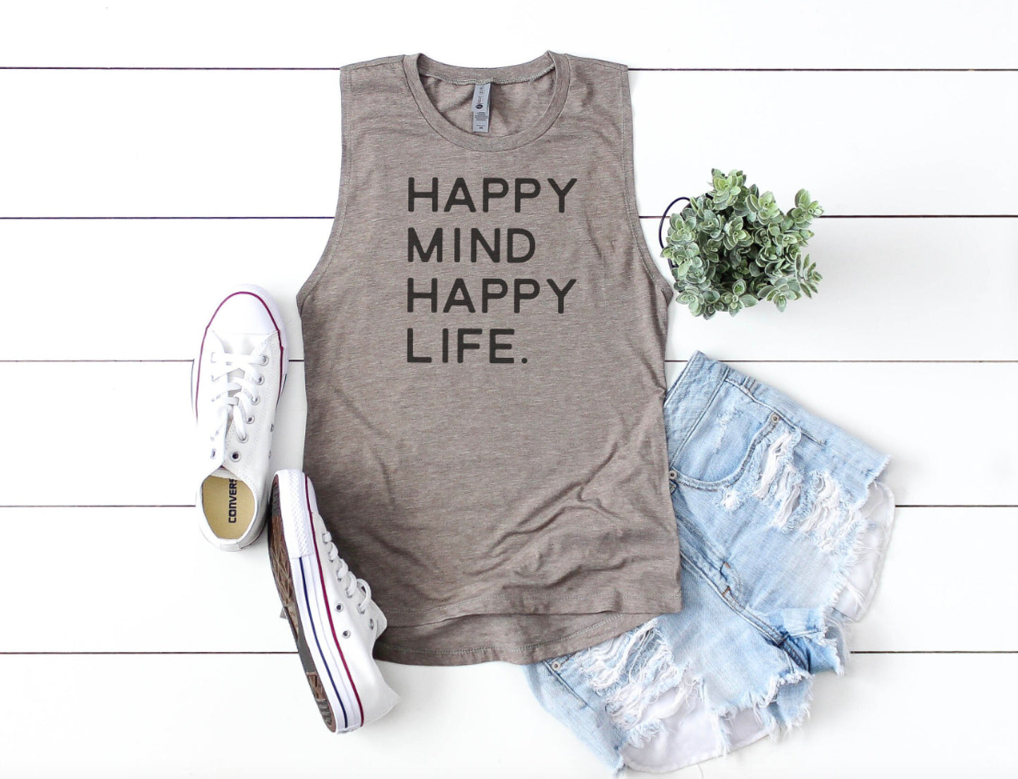 Happy Mind Happy Life Festival Tank Top, Summer Apparel Top, Yoga Tank Top