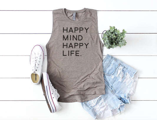 Happy Mind Happy Life Festival Tank Top, Summer Apparel Top, Yoga Tank Top