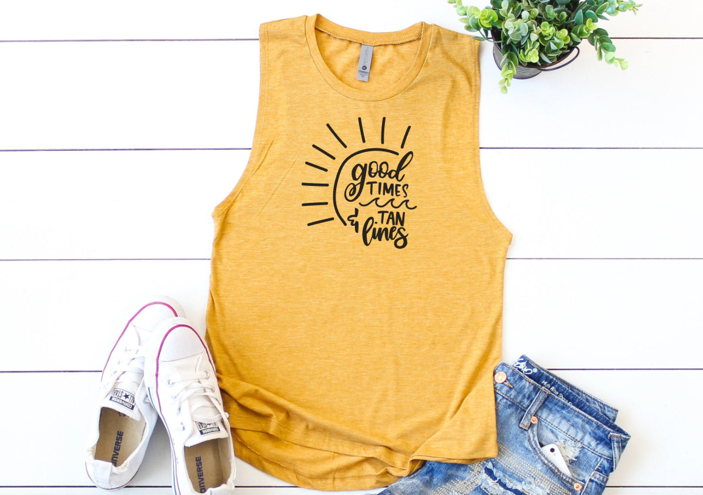 Good TIMES and TAN LINES Women's Festival Muscle Tank, Women's Tank Top