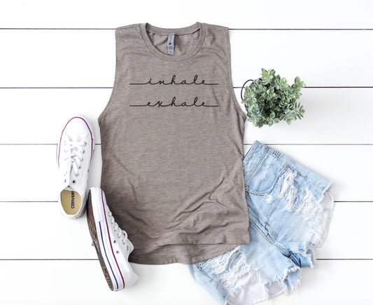 INHALE EXHALE Festival Tank Top, Summer Apparel Top, Yoga Tank Top, Mental Health