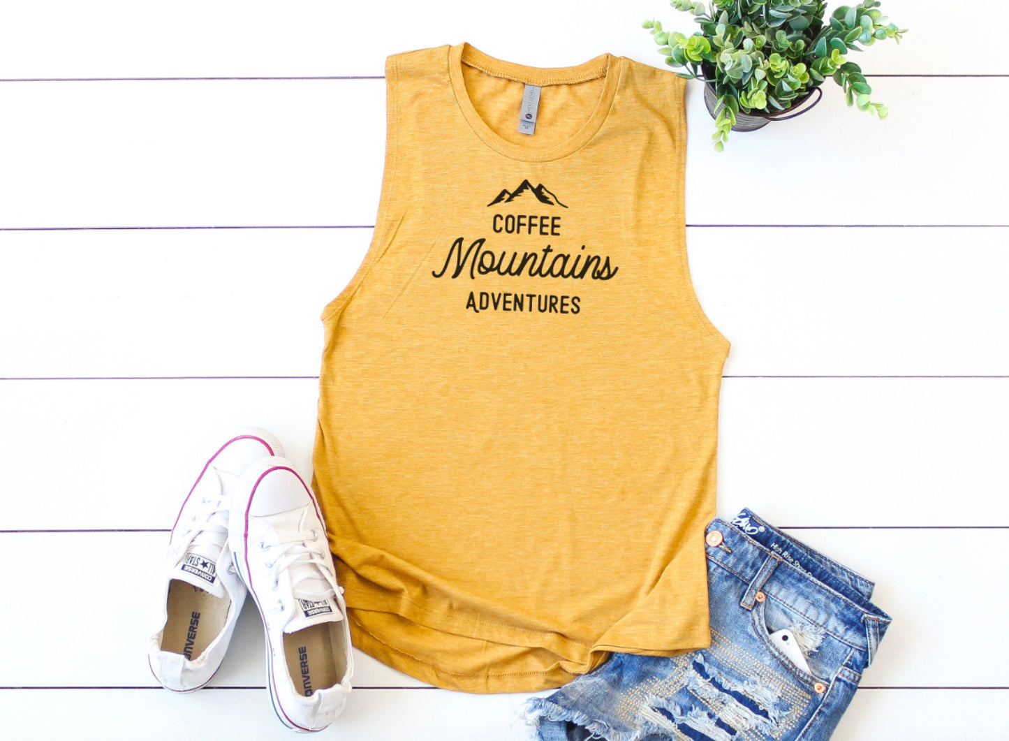 Coffee Mountains and Adventure Festival Tank Top, Summer Apparel Top, Yoga Tank Top, Muscle Tank Top, Summer Fashion