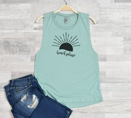 Beach Please Festival Tank Top, Summer Apparel Top, Yoga Tank Top, Beach Tank Top