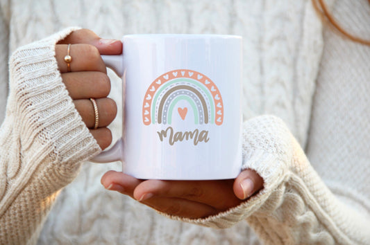 Mama with Rainbow Ceramic Mug, Ceramic Mug, 11 Ounce Mug, 15 Ounce Mug, Coffee Mug Personalized, Coffee Mug, Mug