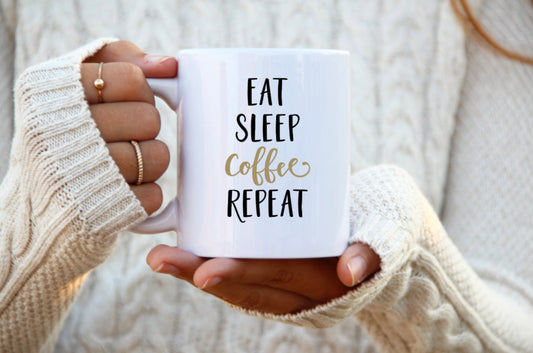 Eat Sleep Coffee Repeat Ceramic Mug, Ceramic Mug, 11 Ounce Mug, 15 Ounce Mug, Coffee Mug Personalized, Coffee Mug, Mug