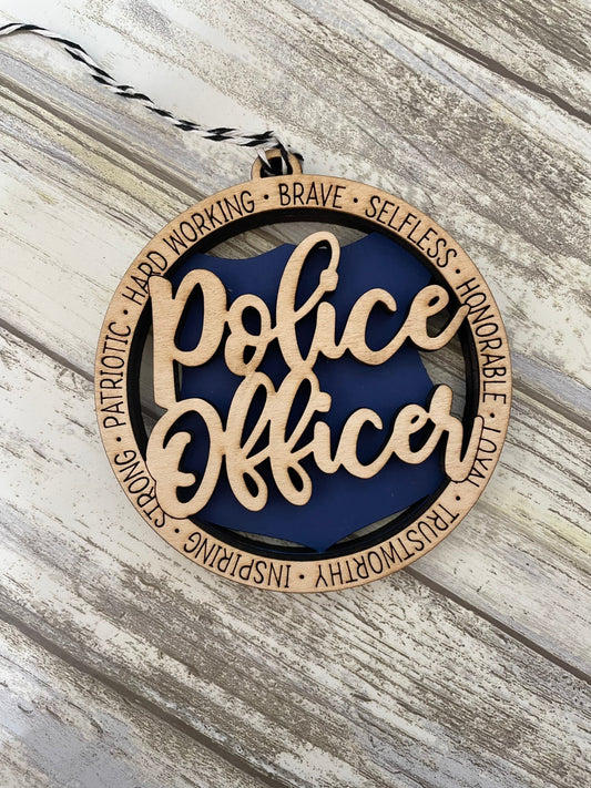 Policer Officer Christmas Ornament, Christmas Ornament, Wood Ornament, Laser Made Police Officer Gift