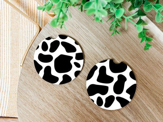 Cow Print Car Coasters  - Gift for Car Lover - Pattern Car Coaster - Car Enthusiast Gift - Set of Two