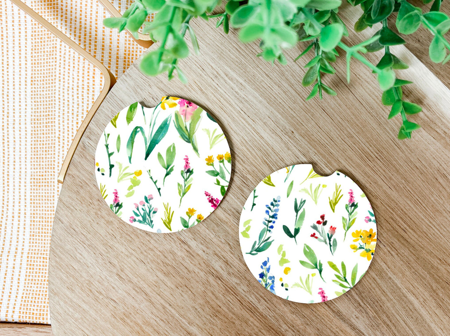 Wildflower Pattern Car Coasters - Set of 2 Flower Car Coasters - Flower Aesthetic