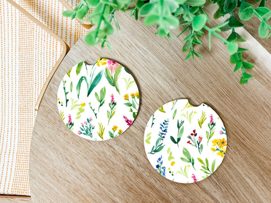 Wildflower Pattern Car Coasters - Set of 2 Flower Car Coasters - Flower Aesthetic