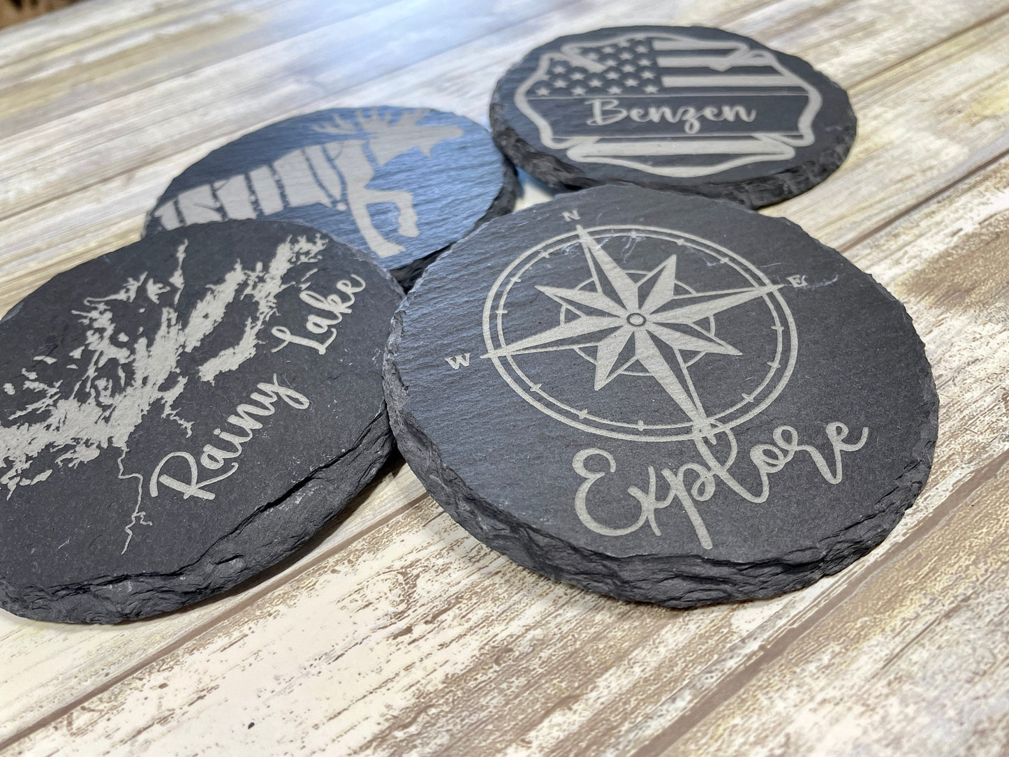 Custom Lake Coasters - Natural Slate Stone Coasters - Slate Drink Coasters - Custom Slate Coasters