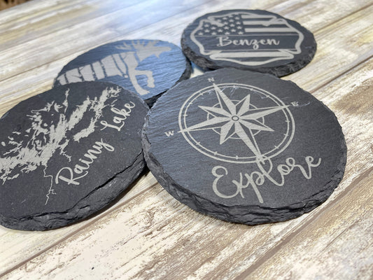 Custom Lake Coasters - Natural Slate Stone Coasters - Slate Drink Coasters - Custom Slate Coasters